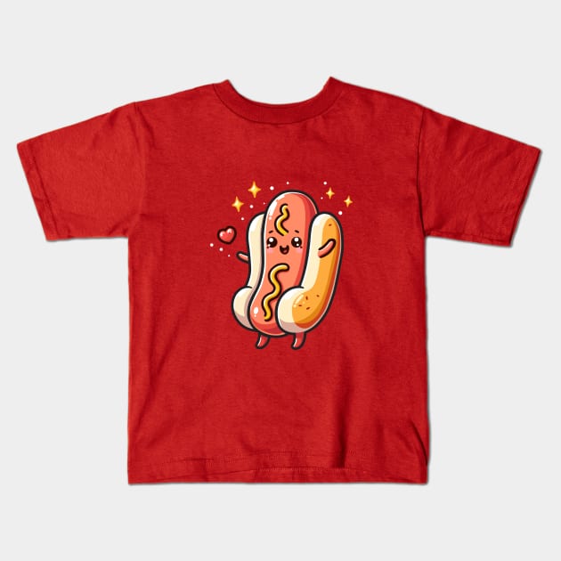 Cute Hotdog Happy Kids T-Shirt by Arief Uchiha